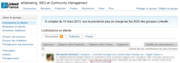 LinkedIn stoppe l'ajout de flux RSS dans les groupes LinkedIn