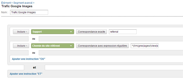 Segment avancé Google Analytics: Google Images et autres moteurs de recherche d'images