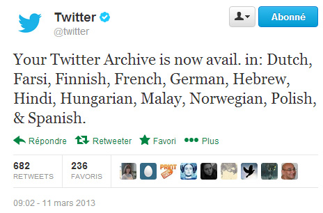 Twitter annonce qu'il est possible de télécharger l'archive Twitter