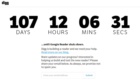 Compte à rebours Digg pour la fin de Google Reader