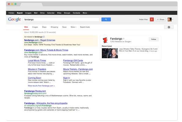 Page actuelle des résultats de recherche de Google.