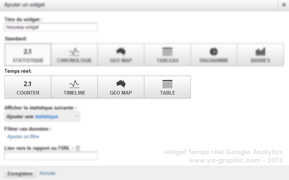 Choix du widget Google Analytics en temps réel