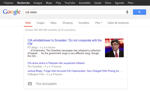 Google News affiché sous forme de carte dans les résultats de Google