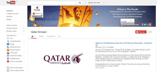 Page YouTube de Qatar Airways