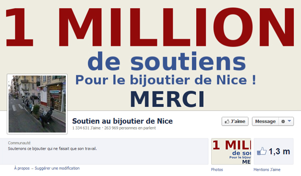 Faux fans de la page Facebook de soutien au bijoutier de Nice