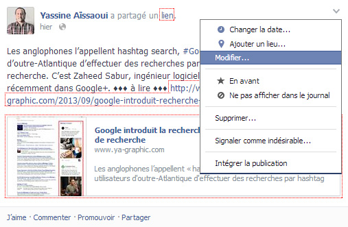 Modifier un statut Facebook