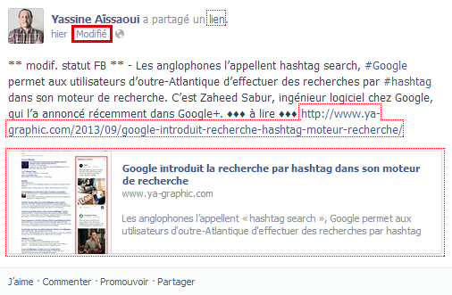 Modifier un statut Facebook : le statut a été modifié