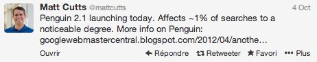 Tweet de Matt Cutts: Penguin 2.1