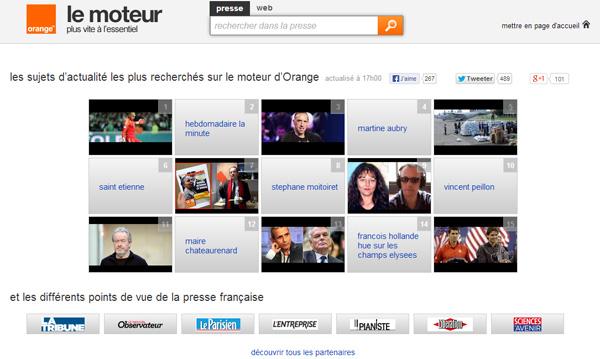 le moteur (sujets d'actualités les plus recherchés sur le moteur d'Orange)