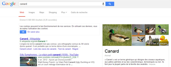 Résultats de recherche de Google "canard"