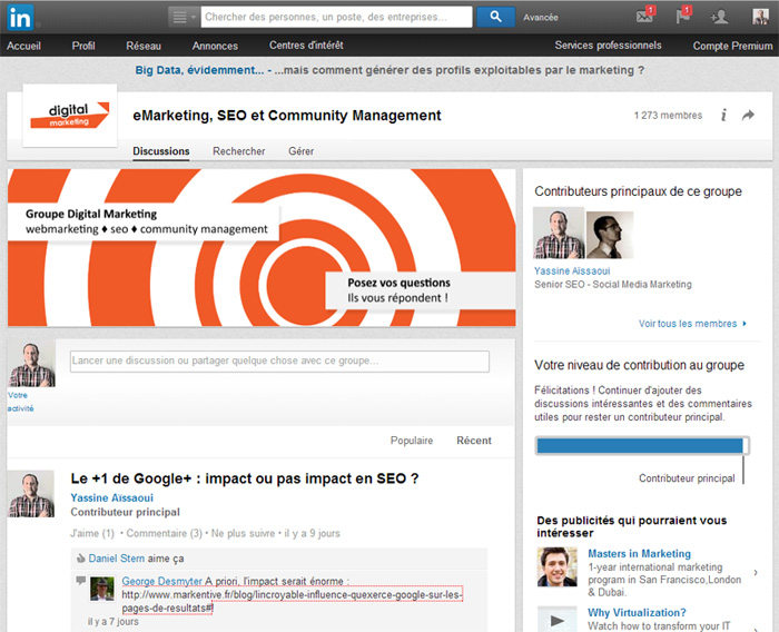 Groupe LinkedIn "Digital Marketing"