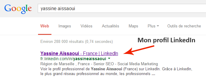 Mon profil LinkedIn référencé dans Google.fr