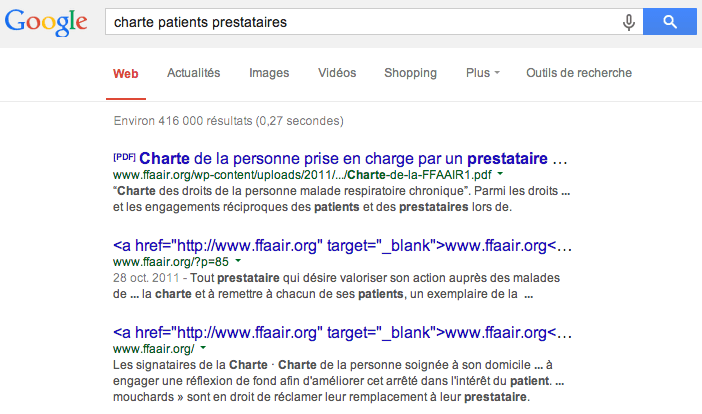 Bug dans les résultats de recherche de Google