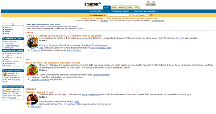 Design du site Amazon.fr en 2000