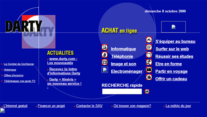 La page d'accueil du site Darty.com en l'an 2000