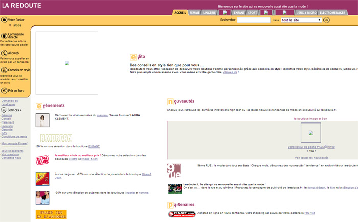 Design du site web Laredoute.fr en l'an 2000