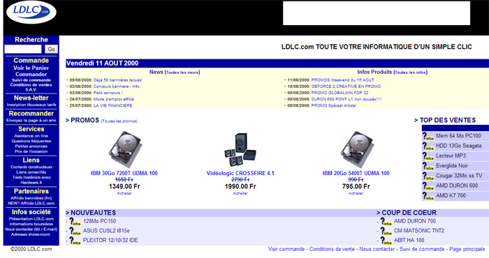 Design du site Ldlc.com en 2000
