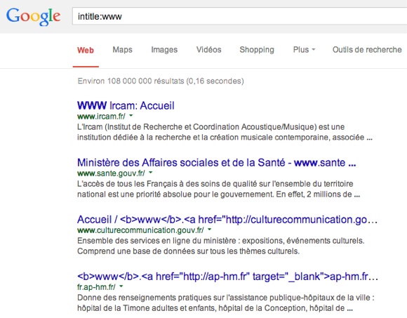 Intitle:www dans Google