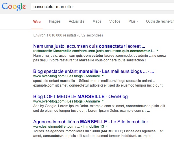 Du Lorem Ipsum dans les résultats de recherche de Google.fr