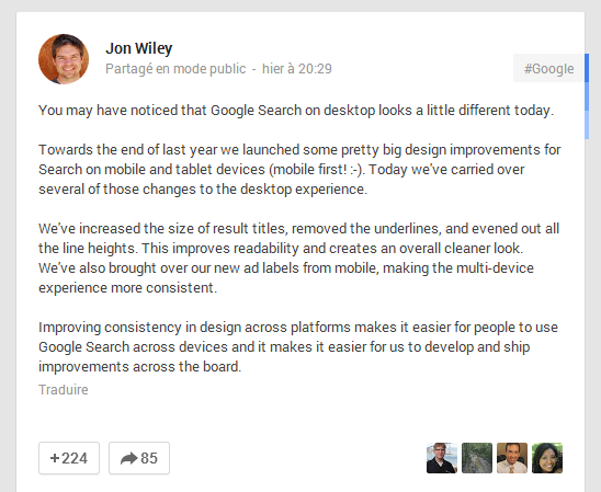 Mise à jour du design des résultats de recherche de Google