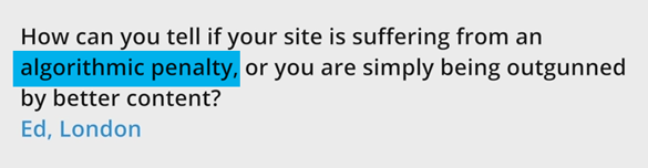 Pénalité d'algorithme du moteur de recherche Google (ou pas)