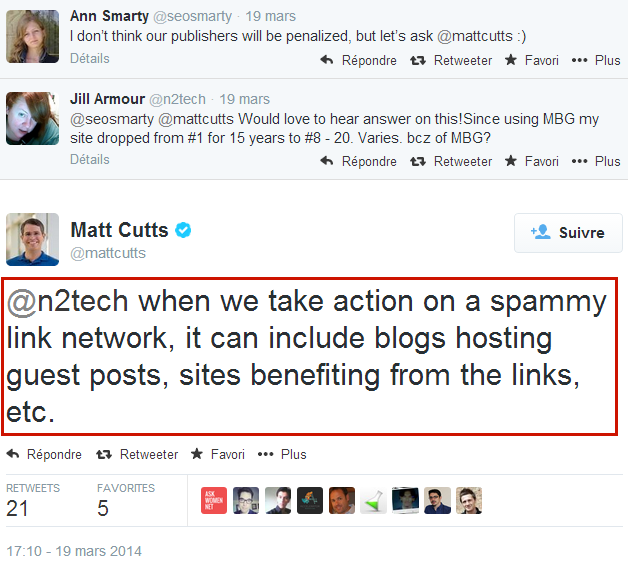 Réponse de Matt Cutts à Ann Smarty