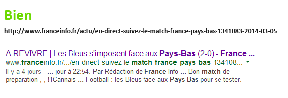 URL de France Info dans les résultats de recherche de Google.fr