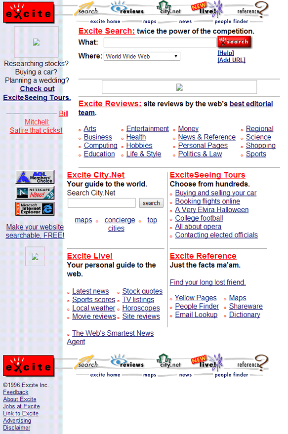 Excite.com année 1996