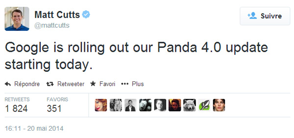 Matt Cutts annonce le lancement du filtre Panda version 4.0