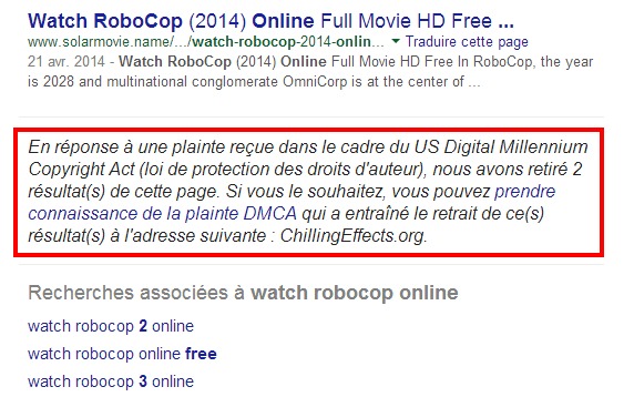 DMCA Recherche Google