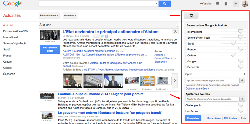 Réglages Google Actualités