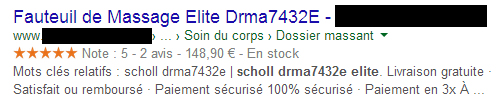 Pages de résultats Google (rich snippets de site e-commerce)