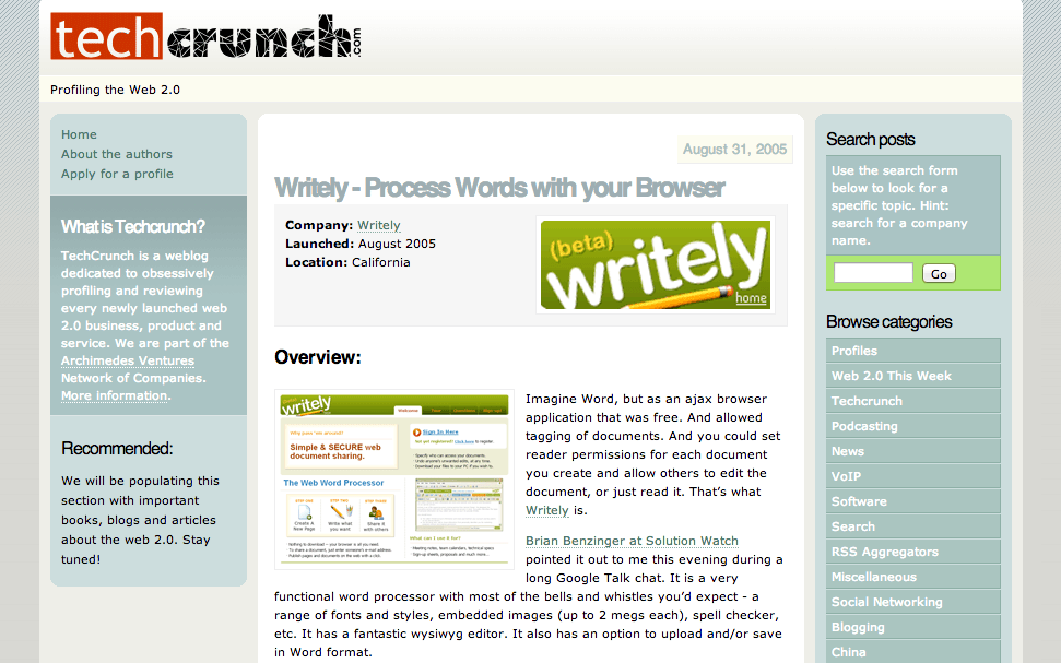 TechCrunch en 2005