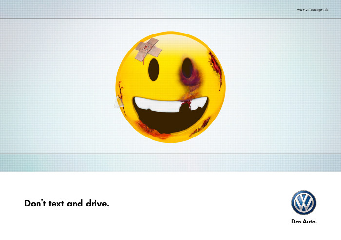 Pas de SMS au volant (affiche sécurité routière de Volkswagen)