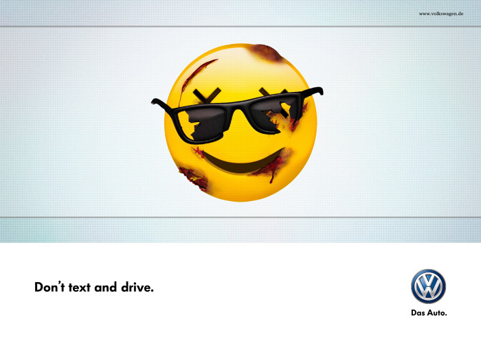 Pas de texto au volant (affiche sécurité routière de Volkswagen)