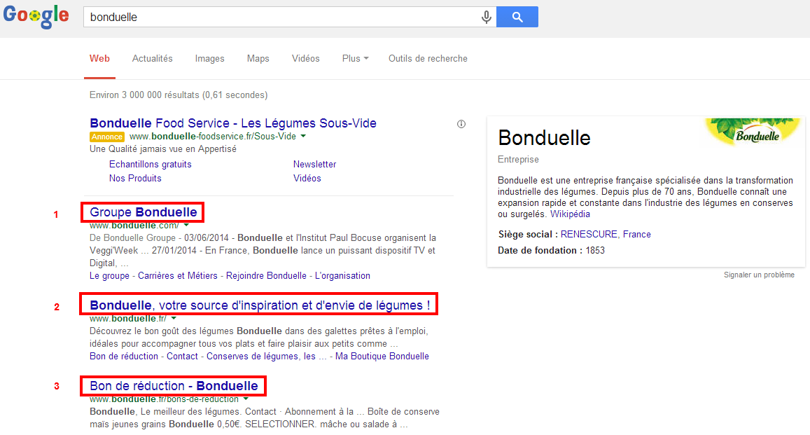 Recherche Google : marque Bonduelle