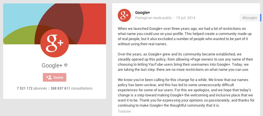 Google Plus : l'autorisation des pseudos
