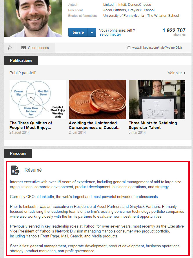 Résumé LinkedIn (utile pour sa e-réputation)