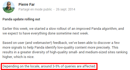 Panda de Google déployé cette semaine