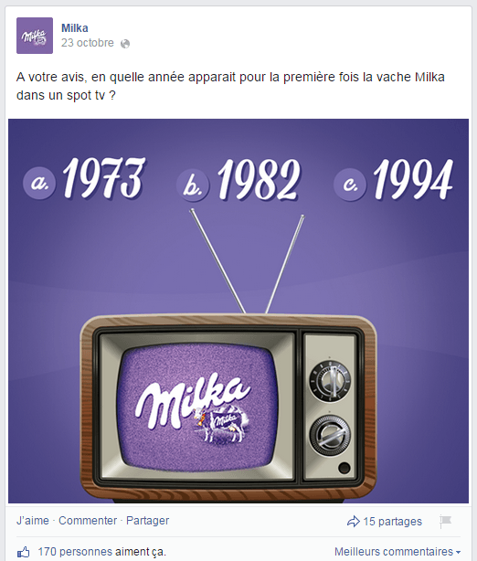 Quizz de Milka dans sa page Facebook