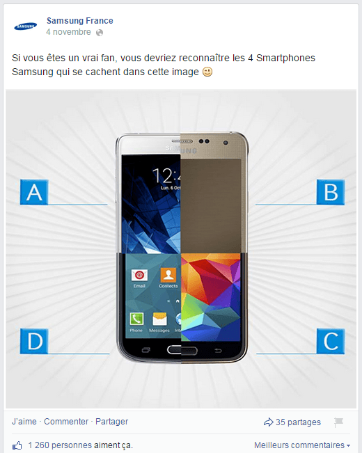 Quizz de Samsung France dans sa page Facebook