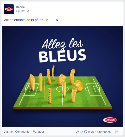 Le community manager de Barilla qui contextualise les produits de la marque dans Facebook