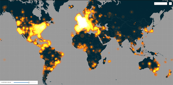 Utilisation du hashtag #JeSuisCharlie dans le monde