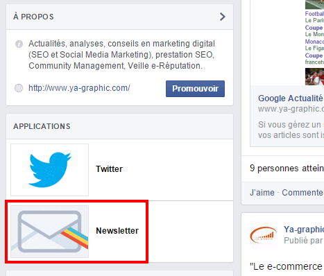 L'icône de MailChimp dans la page Facebook