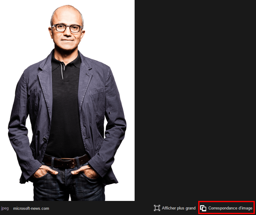 Satya Nadella dans Bing Images (correspondance d'image)