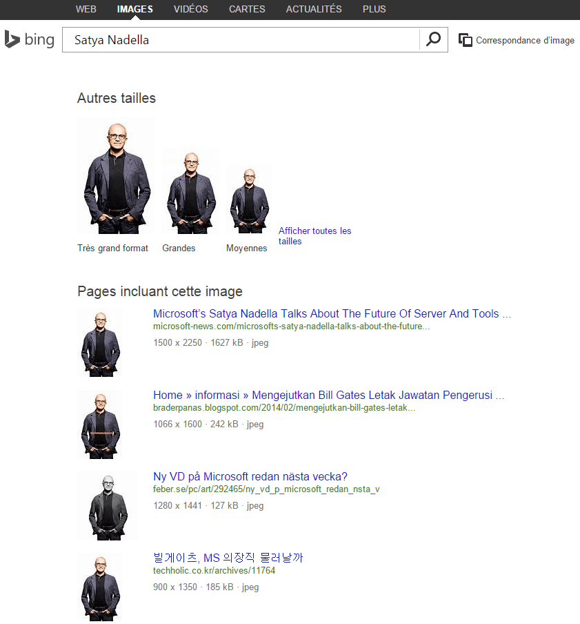 Satya Nadella dans Bing Images (Correspondance d'image)
