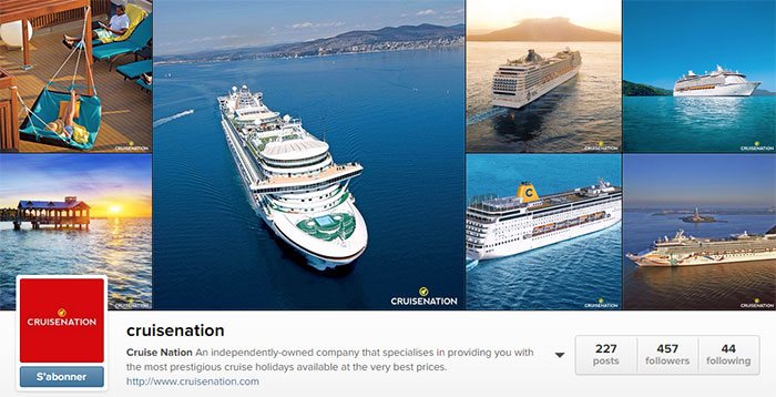 Cruise Nation : compte Instagram d'une agence de voyage