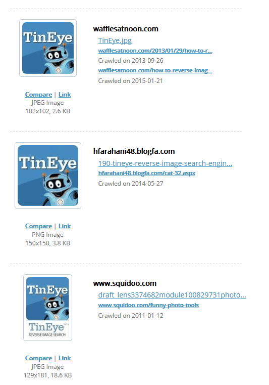 Liste d'images similaires (logo de TinEye)