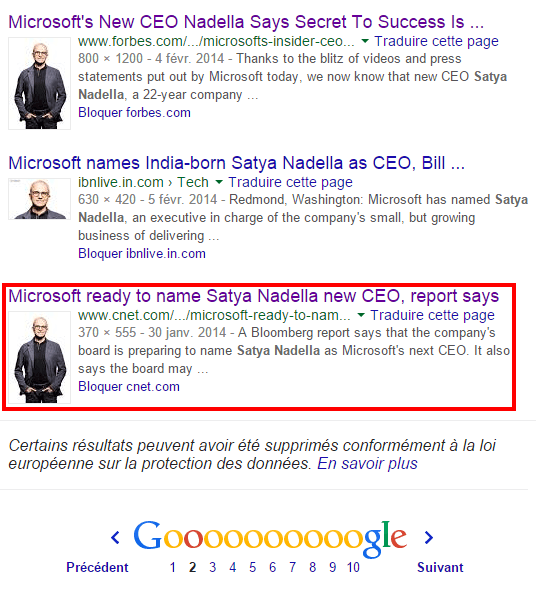 Recherche Google photo de Satya Nadella, PDG de Microsoft