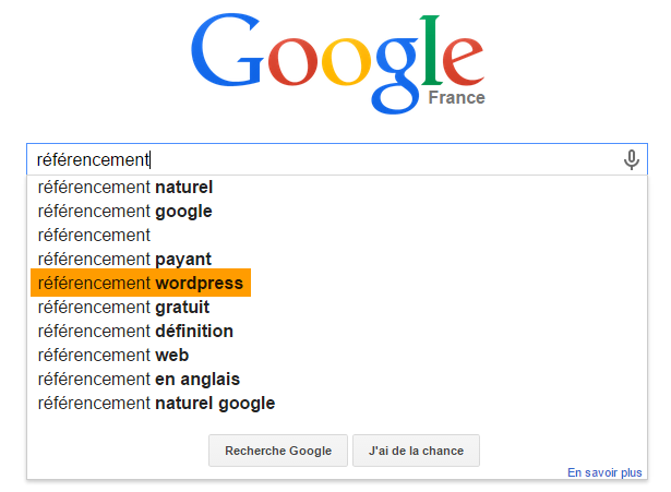 Référencement WordPress, une requête de recherche Google